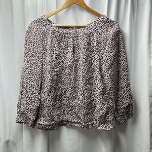 Boden Pink Navy Animal Print Button Linen Blouse- 8